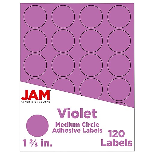 JAM Paper Circle Round Label Sticker Seals, 1 2/3 Inch Diameter, Violet