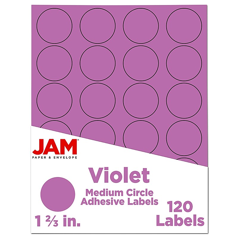 JAM Paper Circle Round Label Seals, 1 2/3" Diameter, Violet Purple, 24 Labels/Sheet, 5 Sheets/Pack (147627058) image 1