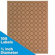 JAM Paper Circle Round Label Sticker Seals, 0.75 Inch Diameter, Brown Kraft, 108/Pack (3147612188)