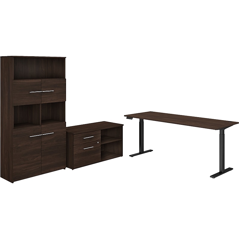 Bush Business Furniture Office 500 72"W Adjustable Desk with Storage and Bookcase, Black Walnut (OF5006BWSU) image 1