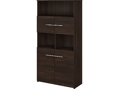 Bush Business Furniture Office 500 70"H 5-Shelf Bookcase with Doors, Black Walnut (OFB136BW)