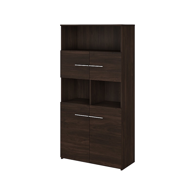Bush Business Furniture Office 500 70"H 5-Shelf Bookcase with Doors, Black Walnut (OFB136BW) image 1