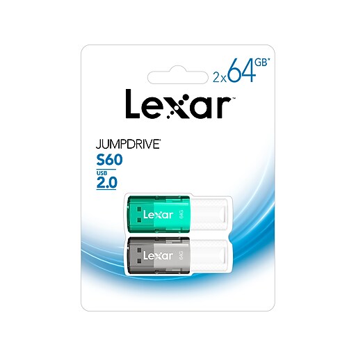Lexar JumpDrive S60 64GB USB 2.0 Type A Flash Drive, Black/Teal (LJDS60