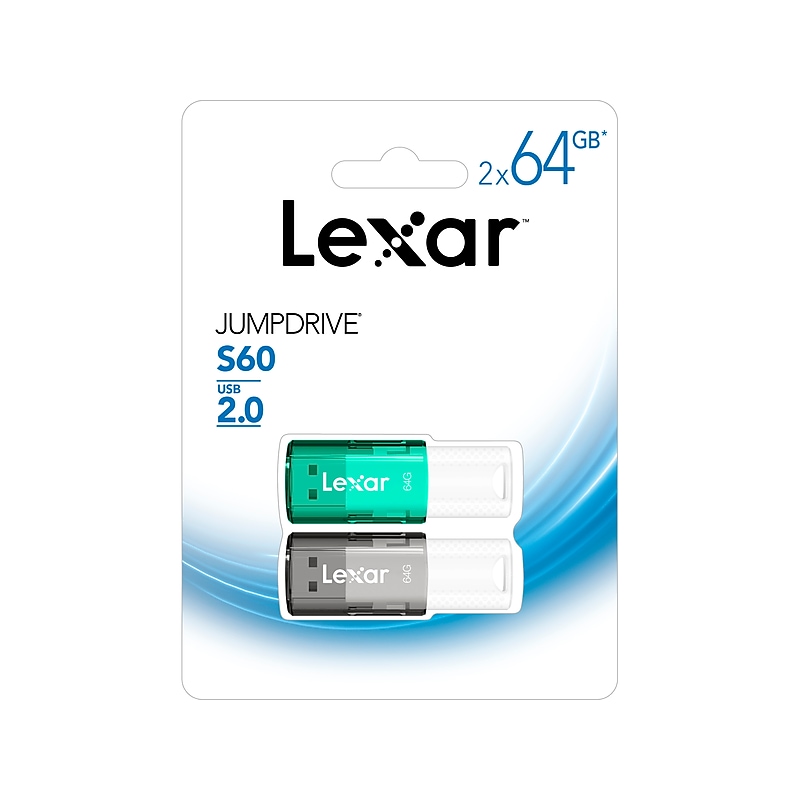 Lexar JumpDrive S60 64GB USB 2.0 Type A Flash Drive, Black/Teal (LJDS60-64GB2NNU) image 1