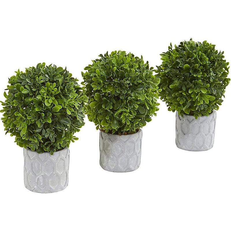 Nearly Natural Topiary Boxwood Plant in Pot, 3/Pack (4340-S3) image 1