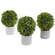 Nearly Natural Topiary Boxwood Plant in Pot, 3/Pack (4340-S3)