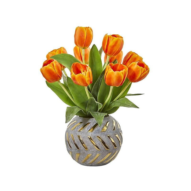 Nearly Natural Tulip Arrangement in Decorative Vase (1997-OG) image 1