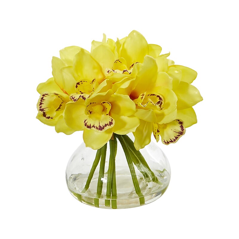 Nearly Natural Cymbidium Orchids in Decorative Vase (1912-YL) image 1