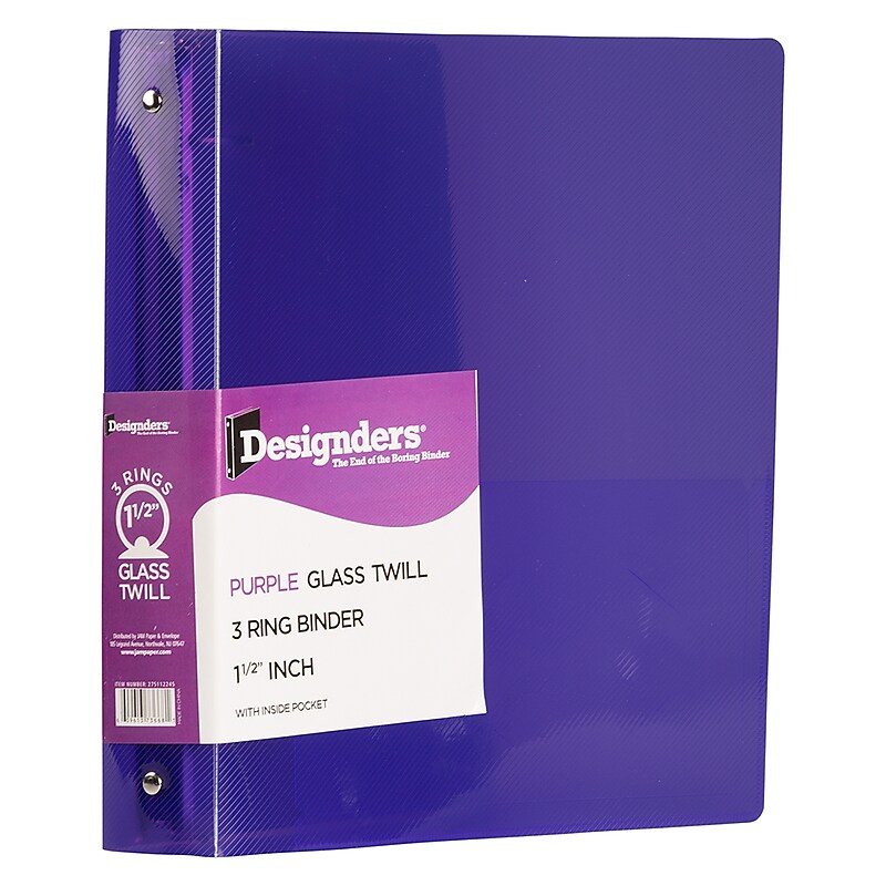 JAM Paper Heavy Duty 1 1/2" 3-Ring Flexible Poly Binders, Purple Glass Twill (275112245) image 1