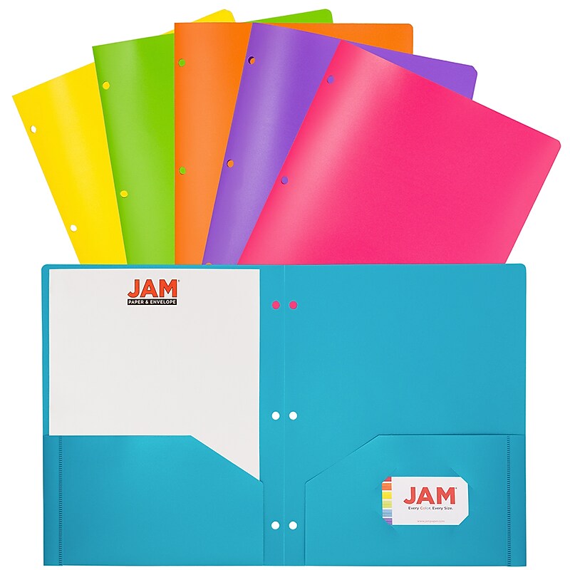 JAM Paper 2-Pocket Plastic Folders, Multicolored, Assorted Fashion Colors, 6/Pack (382EHPASTFA) image 1