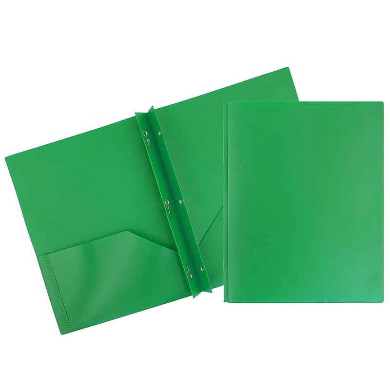 JAM Paper 2-Pocket Plastic Folders with 3 Fasteners, Green, 6/Pack (382ECGRD) image 1
