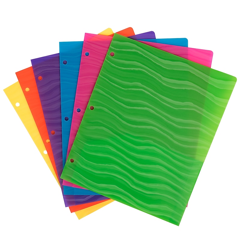JAM Paper Heavy Duty 3-Hole Punched 2-Pocket Plastic Folders, Multicolored, Assorted Wave Colors, 6/Pack (383HPWAVEAST) image 1