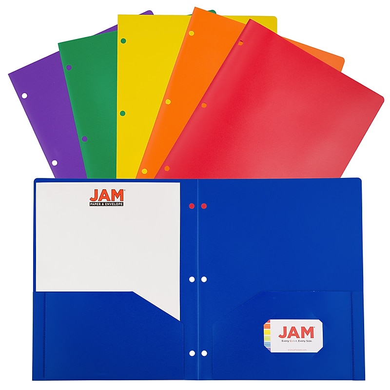 JAM Paper 2-Pocket Plastic Folders, Multicolored, Assorted Primary Colors, 6/Pack (382EHPASTPR) image 1