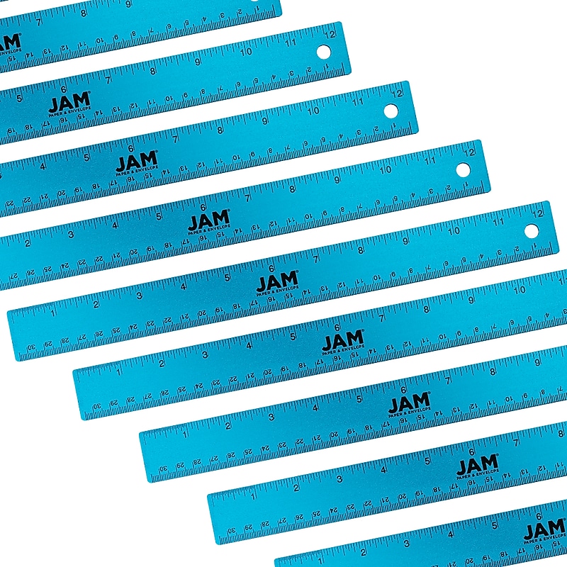 JAM Paper Stainless Steel 12" Ruler, Blue, 12/Pack (347M12BUB) image 1