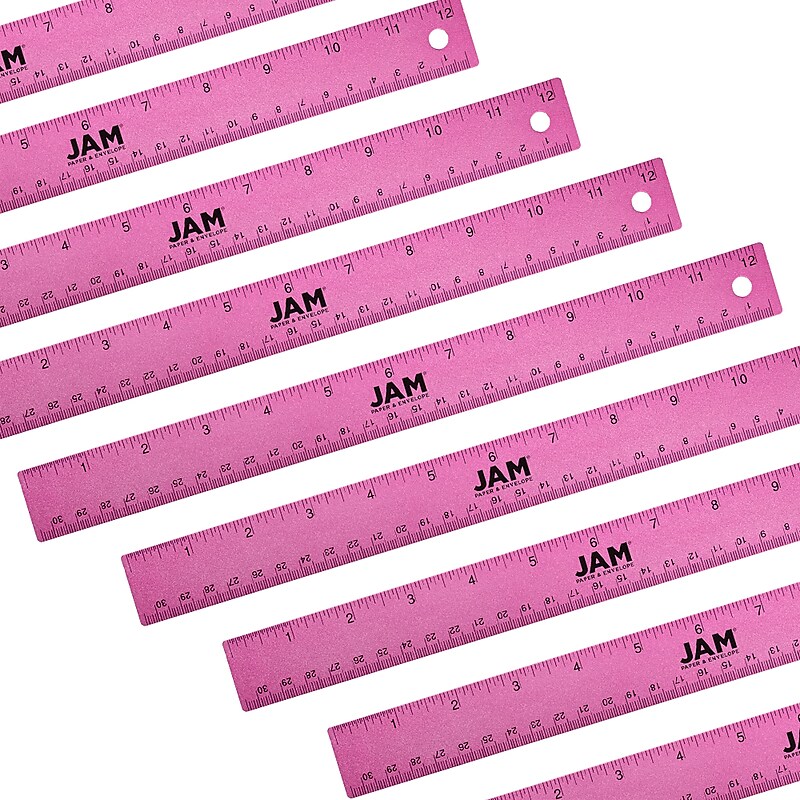 JAM Paper Stainless Steel 12" Ruler, Fuchsia, 12/Pack (347M12FUB) image 1