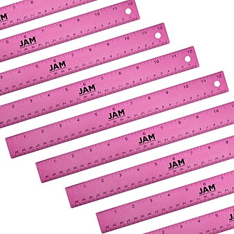 JAM Paper Stainless Steel 12" Ruler, Fuchsia, 12/Pack (347M12FUB)