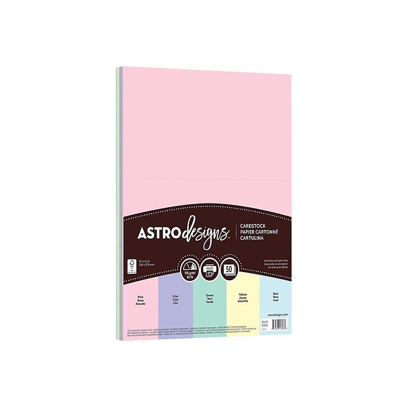 Neenah Paper Astrodesigns 65 lb. Cardstock Paper, 8.5" x 11", Pastel Assortment, 50 Sheets/Pack (91803) image 1