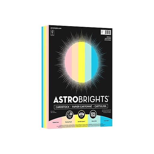 Astrobrights Color Cardstock, 65 lb, 8.5 x 11, Assorted Colors, 250/Pack