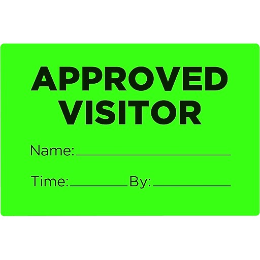 Cosco Paper APPROVED VISITOR Safety Label, 2" x 3", Fluorescent Green