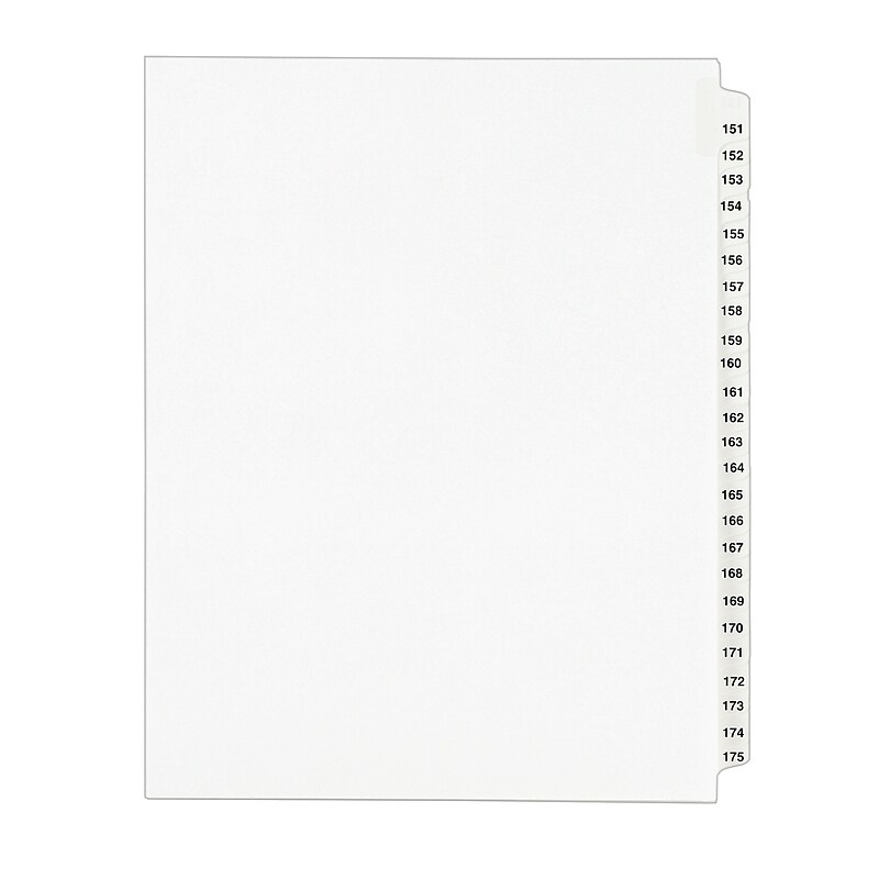 Avery Legal Pre-Printed Paper Divider Collated Set, 151-175 Tabs, White, Avery Style, Letter Size (01336) image 1