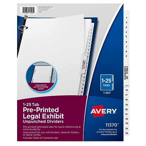 Avery Legal Exhibit Numeric Dividers, 26-Tab, Clear (11370) | Staples