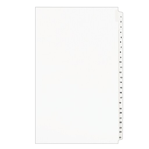 Avery : Allstate-Style Legal Side Tab Dividers 25 White Total of 50 Each 101-125 25-Tab 25 -:- Sold as 2 Packs of Letter / 