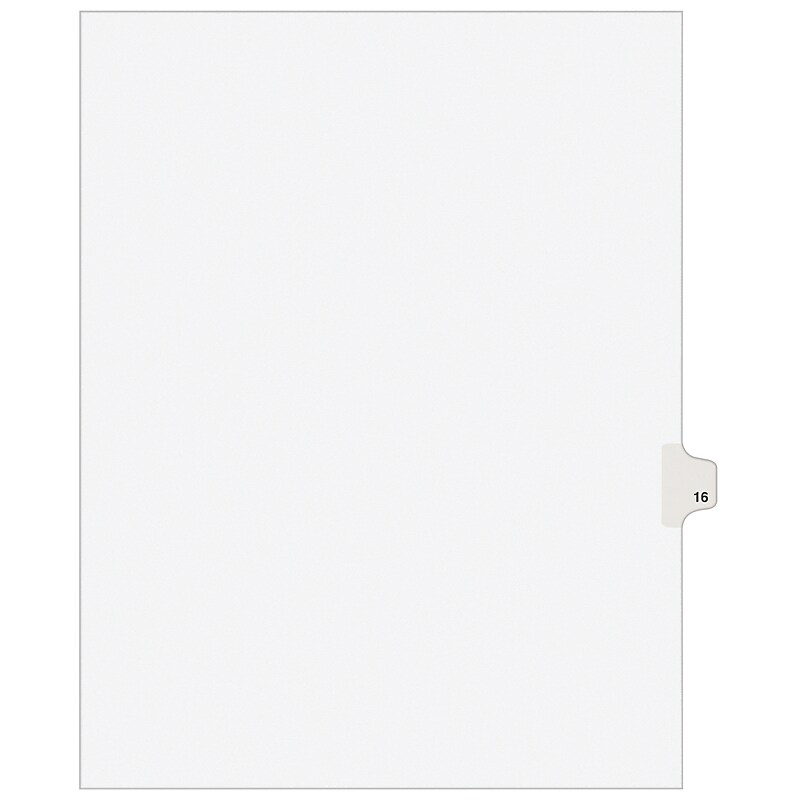 Avery Legal Pre-Printed Paper Dividers, Side Tab #16, White, Avery Style, Letter Size, 25/Pack (01016) image 1