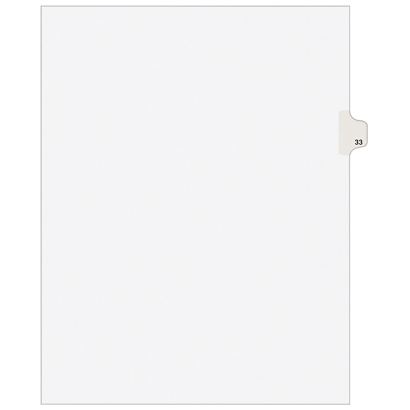 Avery Legal Pre-Printed Paper Dividers, Side Tab #33, White, Avery Style, Letter Size, 25/Pack (01033) image 1