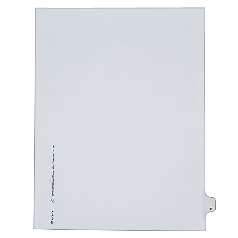 Avery Legal Pre-Printed Paper Dividers, Side Tab #3, White, Allstate Style, Letter Size, 25/Pack (82201) image 1