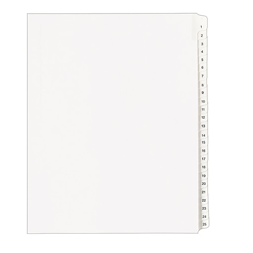 Letter Size 1 Set Allstate Collated Sets 01700 25 Tabs per Set White Legal Dividers New Version Side Tab A-Z