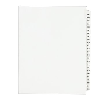 Avery Numbers 101 - 125 Paper Dividers, 25-Tab, White (01334)