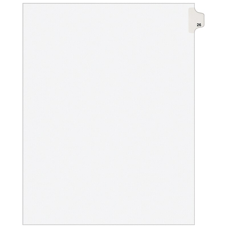 Avery Legal Pre-Printed Paper Dividers, Side Tab #26, White, Avery Style, Letter Size, 25/Pack (01026) image 1
