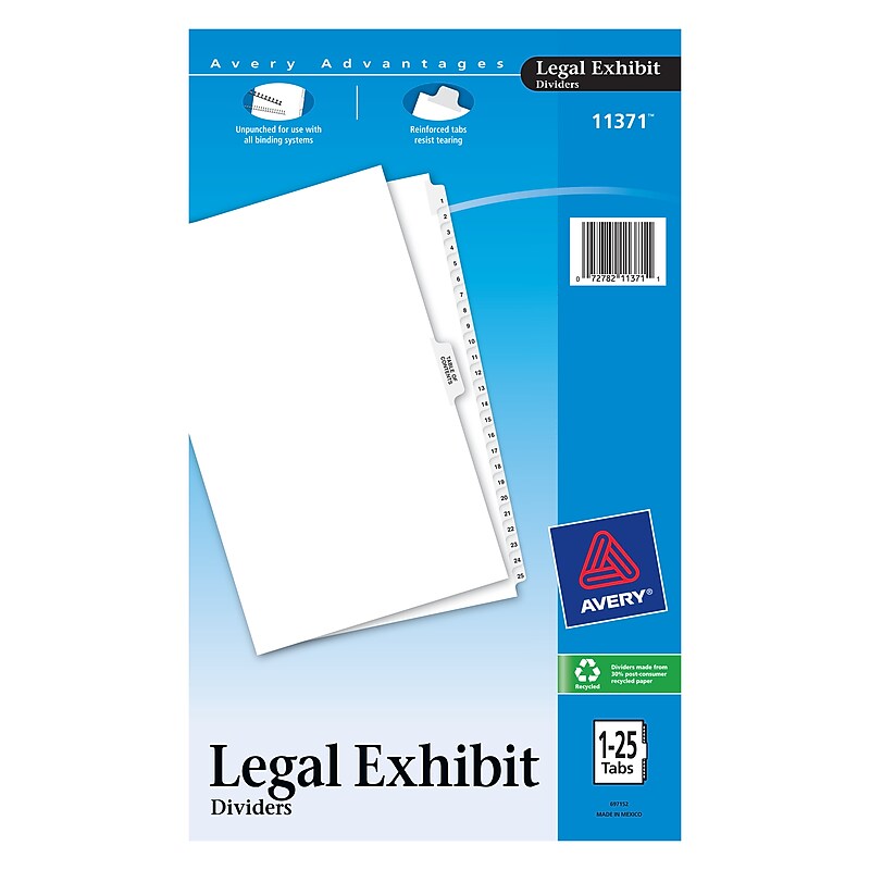 Avery Premium Collated Legal Paper Dividers, 1-25 & Table of Content Tabs, White, Avery Style, Legal Size (11371) image 1