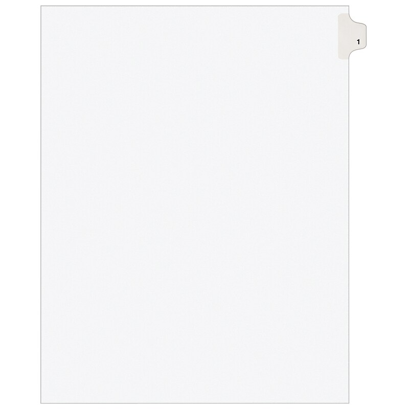 Avery Legal Pre-Printed Paper Dividers, Side Tab #1, White, Avery Style, Letter Size, 25/Pack (11911) image 1