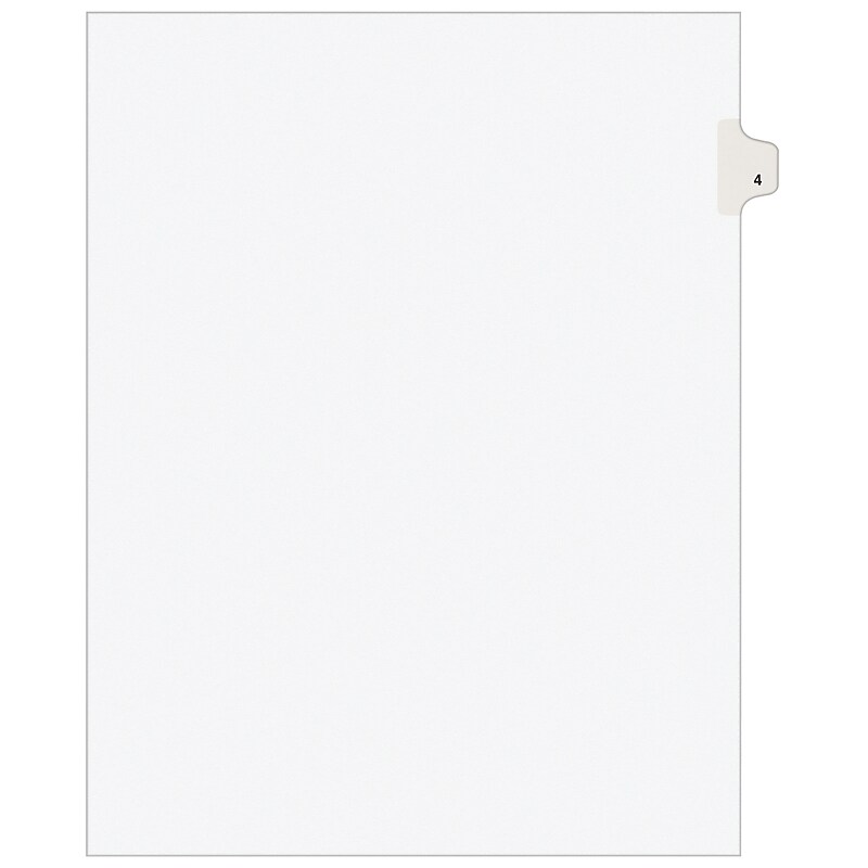 Avery Legal Pre-Printed Paper Dividers, Side Tab #4, White, Avery Style, Letter Size, 25/Pack (11914) image 1