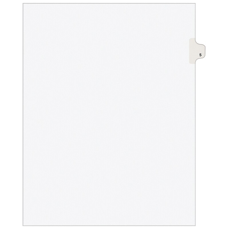 Avery Legal Pre-Printed Paper Dividers, Side Tab #5, White, Avery Style, Letter Size, 25/Pack (11915) image 1