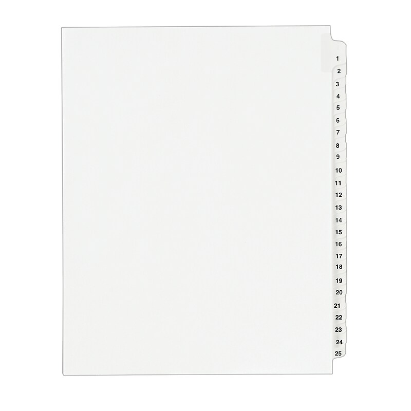 Avery Legal Pre-Printed Paper Divider Collated Set, 1-25 Tabs, White, Avery Style, Letter Size (01330) image 1