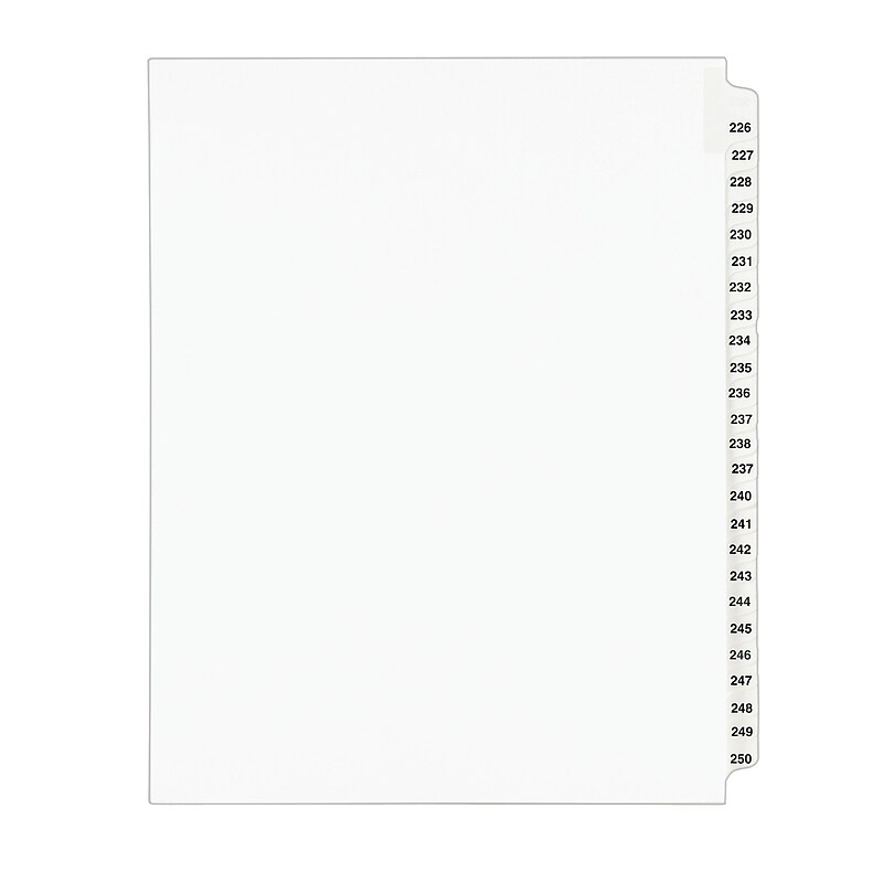 Avery Legal Pre-Printed Paper Divider Collated Set, 226-250 Tabs, White, Avery Style, Letter Size (01339) image 1