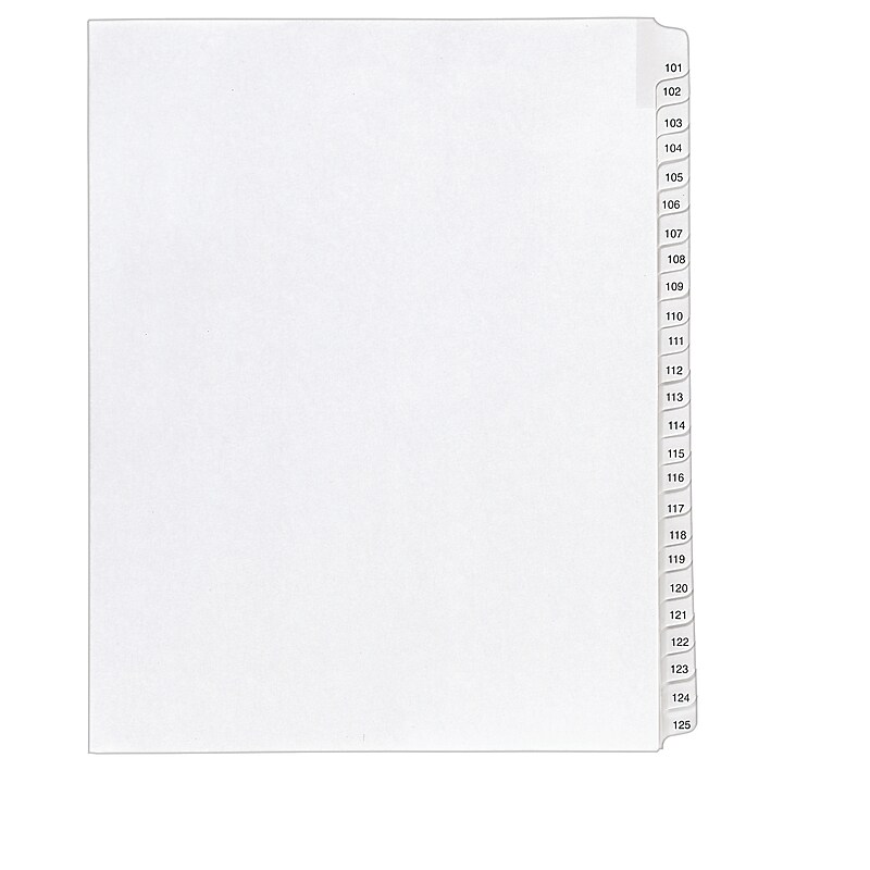 Avery Legal Pre-Printed Paper Divider Collated Set, 101-125 Tabs, White, Allstate Style, Letter Size (01705) image 1