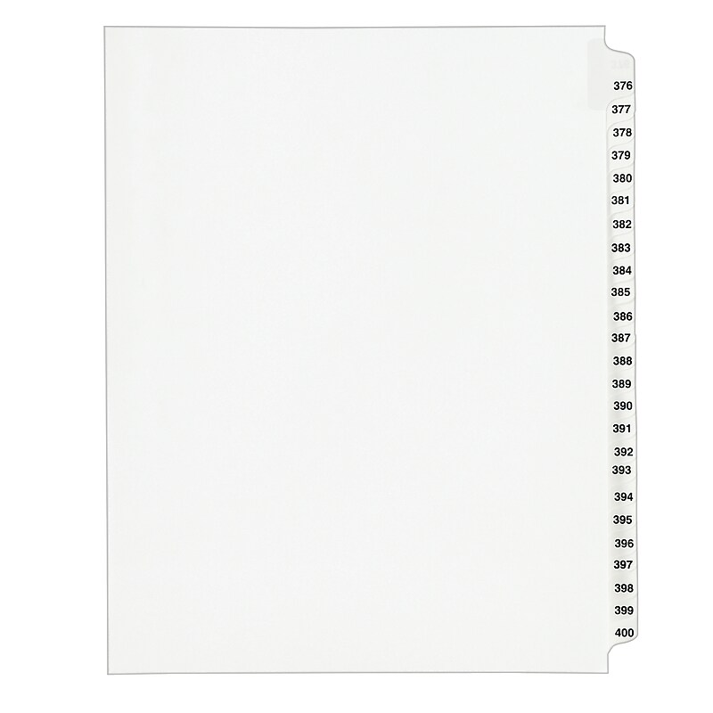 Avery Legal Pre-Printed Paper Divider Collated Set, 376-400 Tabs, White, Avery Style, Letter Size (01345) image 1