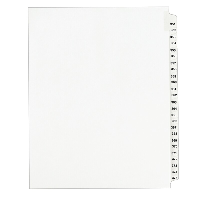 Avery Legal Pre-Printed Paper Divider Collated Set, 351-375 Tabs, White, Avery Style, Letter Size (01344) image 1