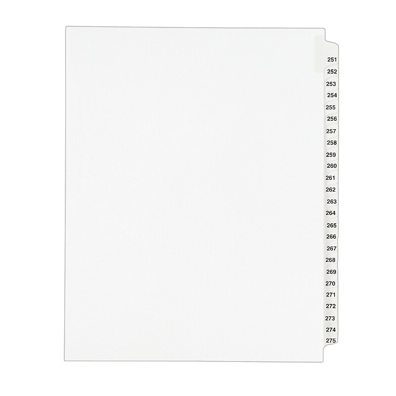 Avery Legal Pre-Printed Paper Divider Collated Set, 251-275 Tabs, White, Avery Style, Letter Size (01340) image 1