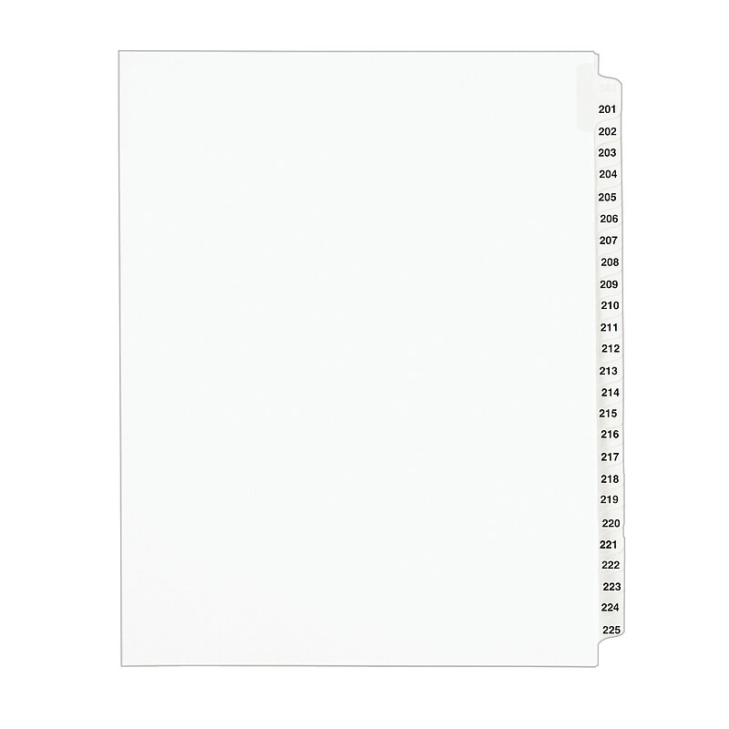 Avery Legal Pre-Printed Paper Divider Collated Set, 201-225 Tabs, White, Avery Style, Letter Size (01338) image 1