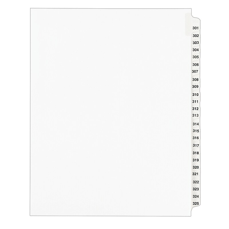 Avery Legal Pre-Printed Paper Divider Collated Set, 301-325 Tabs, White, Avery Style, Letter Size (01342) image 1