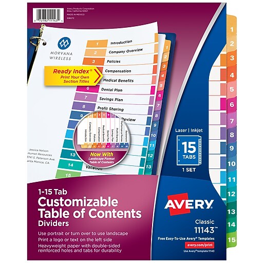 Avery Ready Index Customizable Table of Contents Numeric Dividers, 15