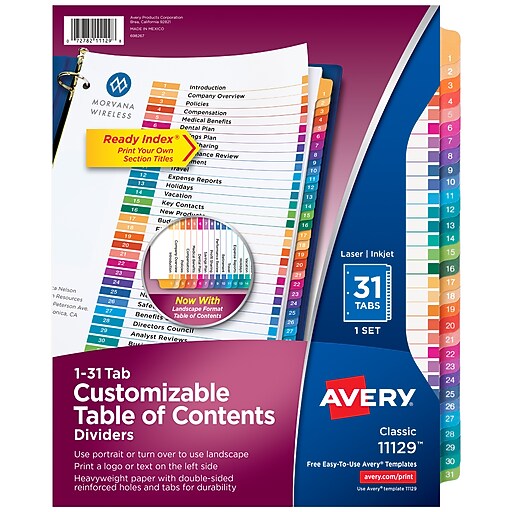 Avery Ready Index Customizable Table of Contents Numeric Paper Dividers