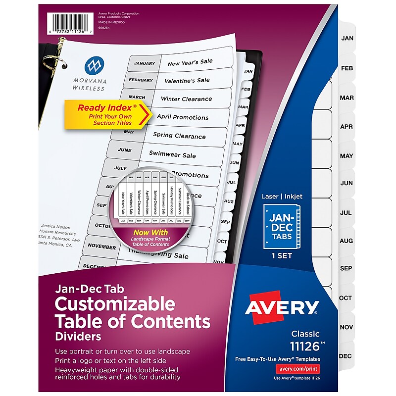 Avery Ready Index Table of Contents Paper Dividers, Jan-Dec Tabs, White (11126) image 1