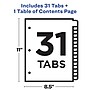 Avery Ready Index Table of Contents Pre-Printed Numeric Paper Divider, 31 Tabs, White, 1 Set (11128/RI21331C)~#|#~sp92673099_sc7