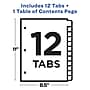 Avery Ready Index Table of Contents Paper Dividers, 1-12 Tabs, White (11140)~#|#~sp92673115_sc7