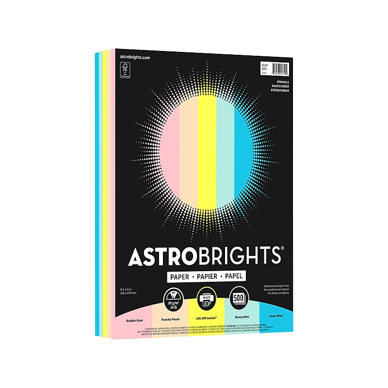Astrobrights Colored Paper, 24 lbs., 8.5" x 11", Assorted Sprinkle Colors, 500 Sheets/Ream (91714) image 1